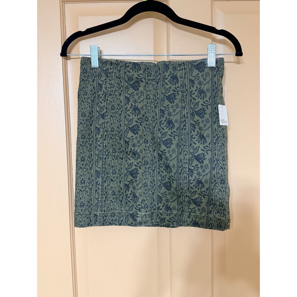 Free People Modern Femme Mini Skirt Dusty Army Combo Floral Denim OB1066289 0